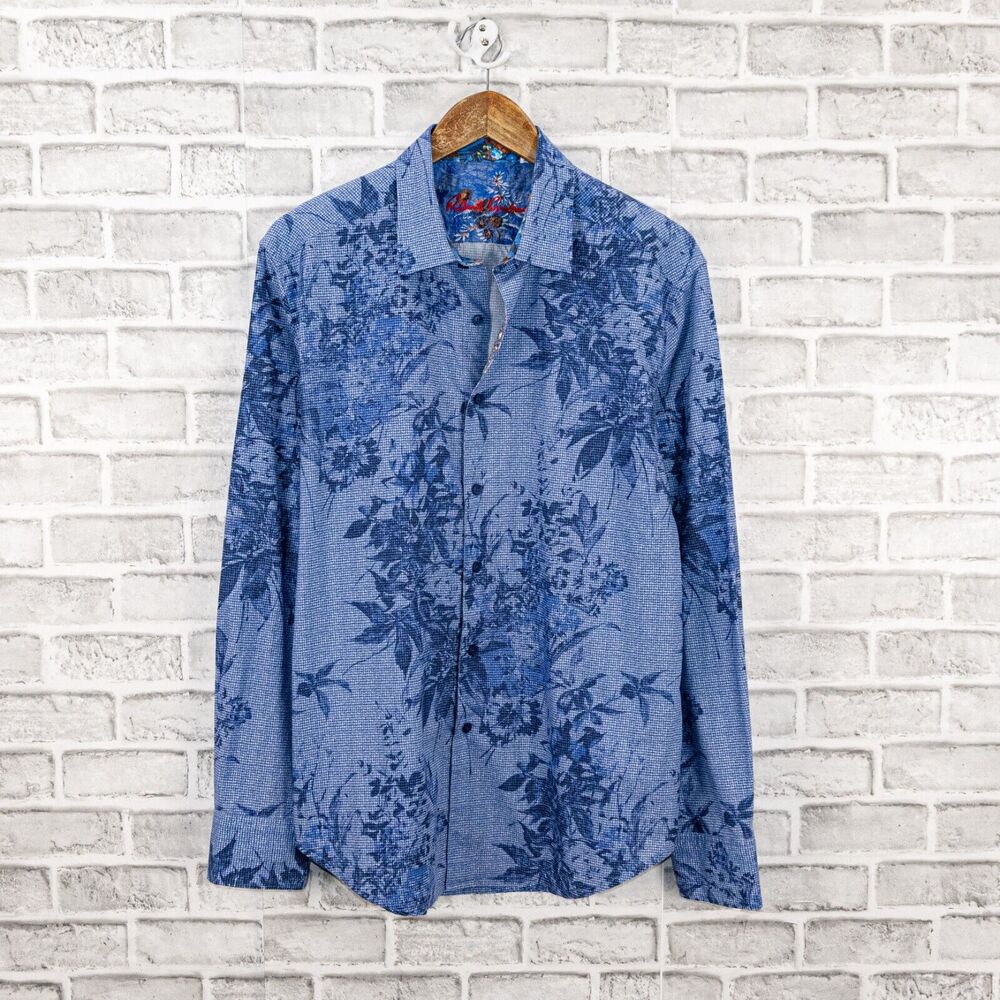 Robert Graham Men's Blue Floral embroidered Skull flip cuffs Button up Shirt L
